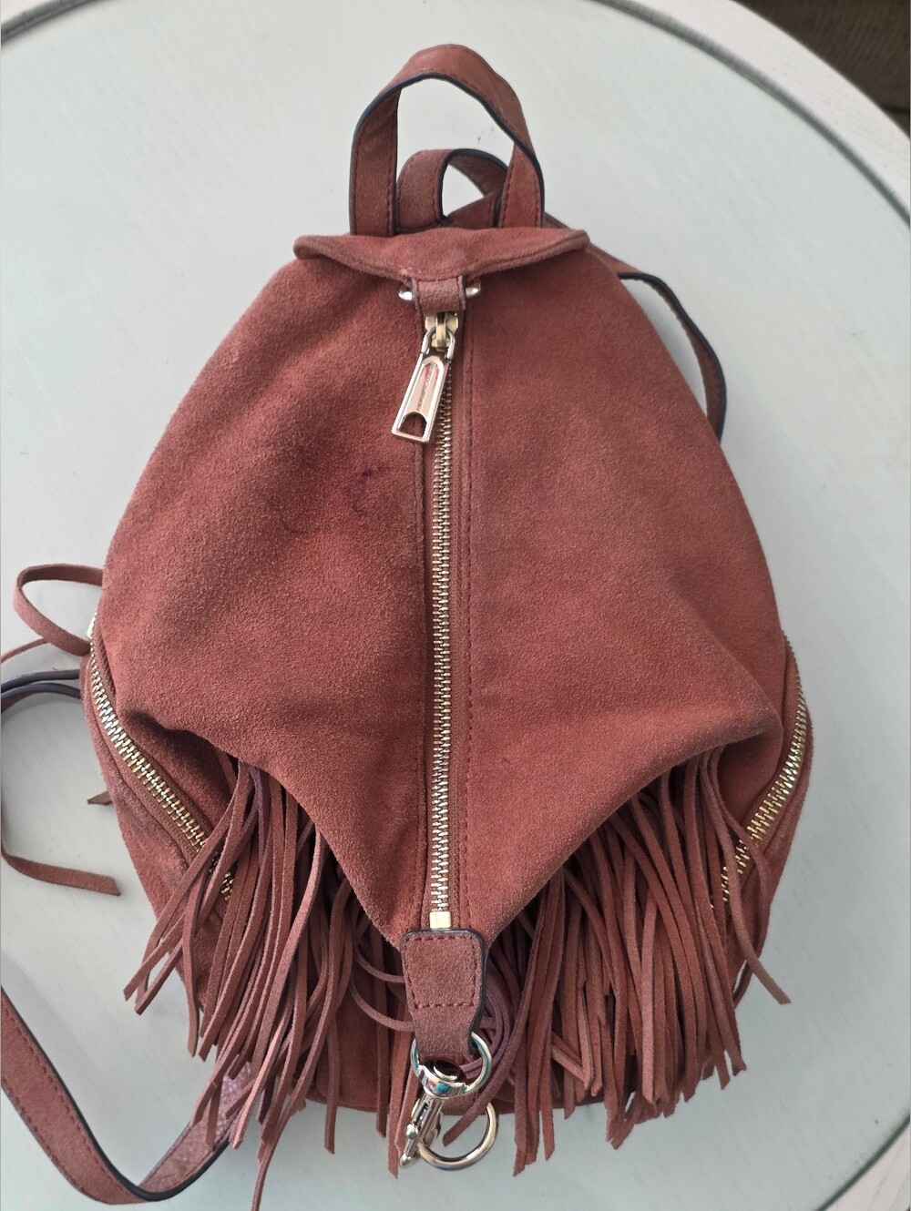 $348 Rebecca Minkoff Julian Fringe Backpack Brown Suede Concert Boho - Picture 2 of 15